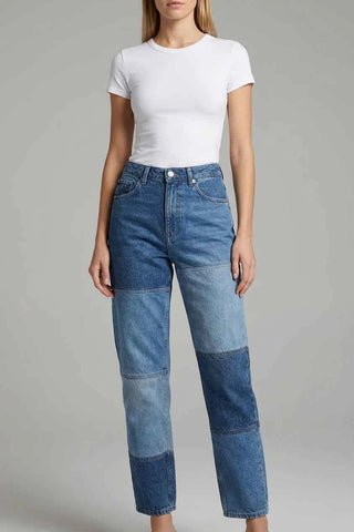 Damskie spodnie jeansowe patchworkowe